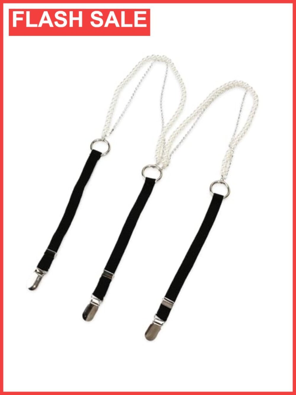Pearl Rhinestone Y-Shape Suspender Belt Adjustable Elastic 3 Metal Clips